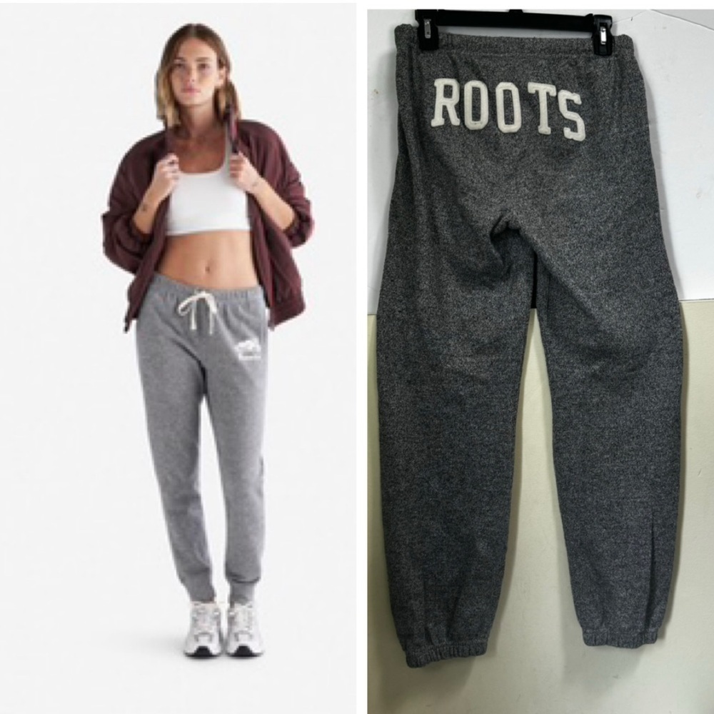 Roots Cotton Salt & Pepper Back‎ Logo Pockets Cuff Sweatpant Track Pants Joggers